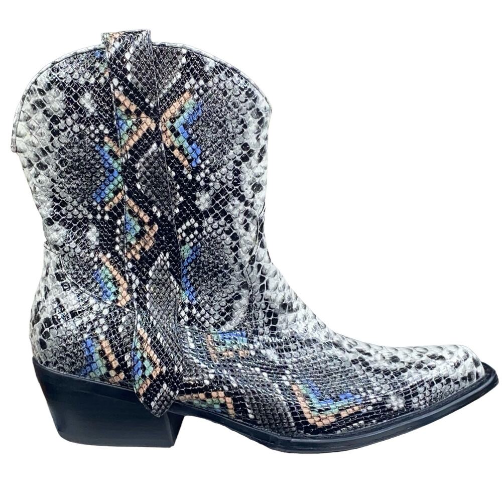 Coconuts X Matisse Kendall Black White Snake Print Western Boots Size 9.5